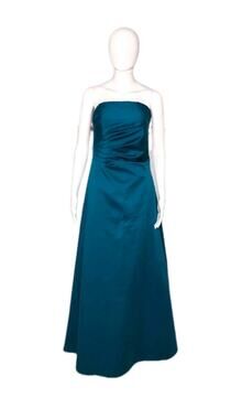 Cache Formal Dress Teal Blue Strapless Full Length Gown Layered Waist Size 6